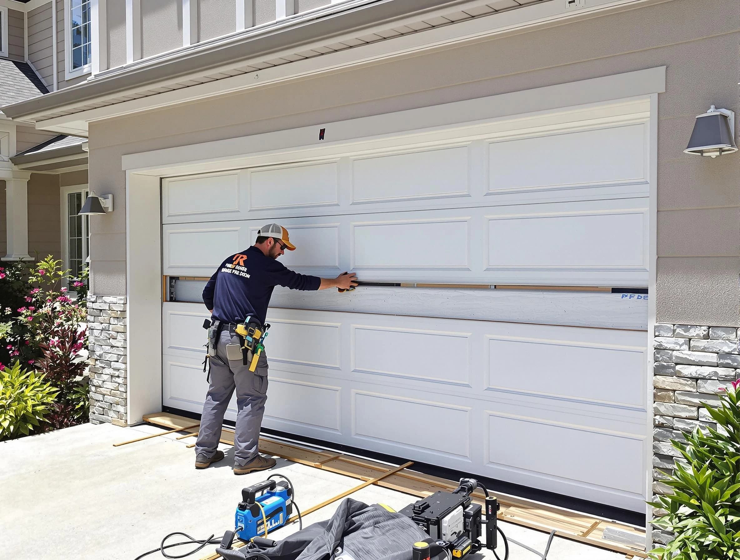 Hoover Garage Door Repair team performing complete garage door replacement at Hoover residence