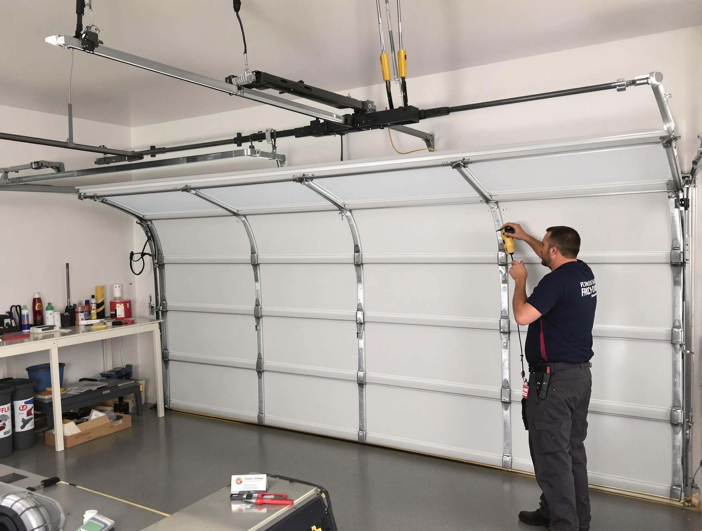 Hoover Garage Door Repair certified technician performing overhead door system repair in Hoover