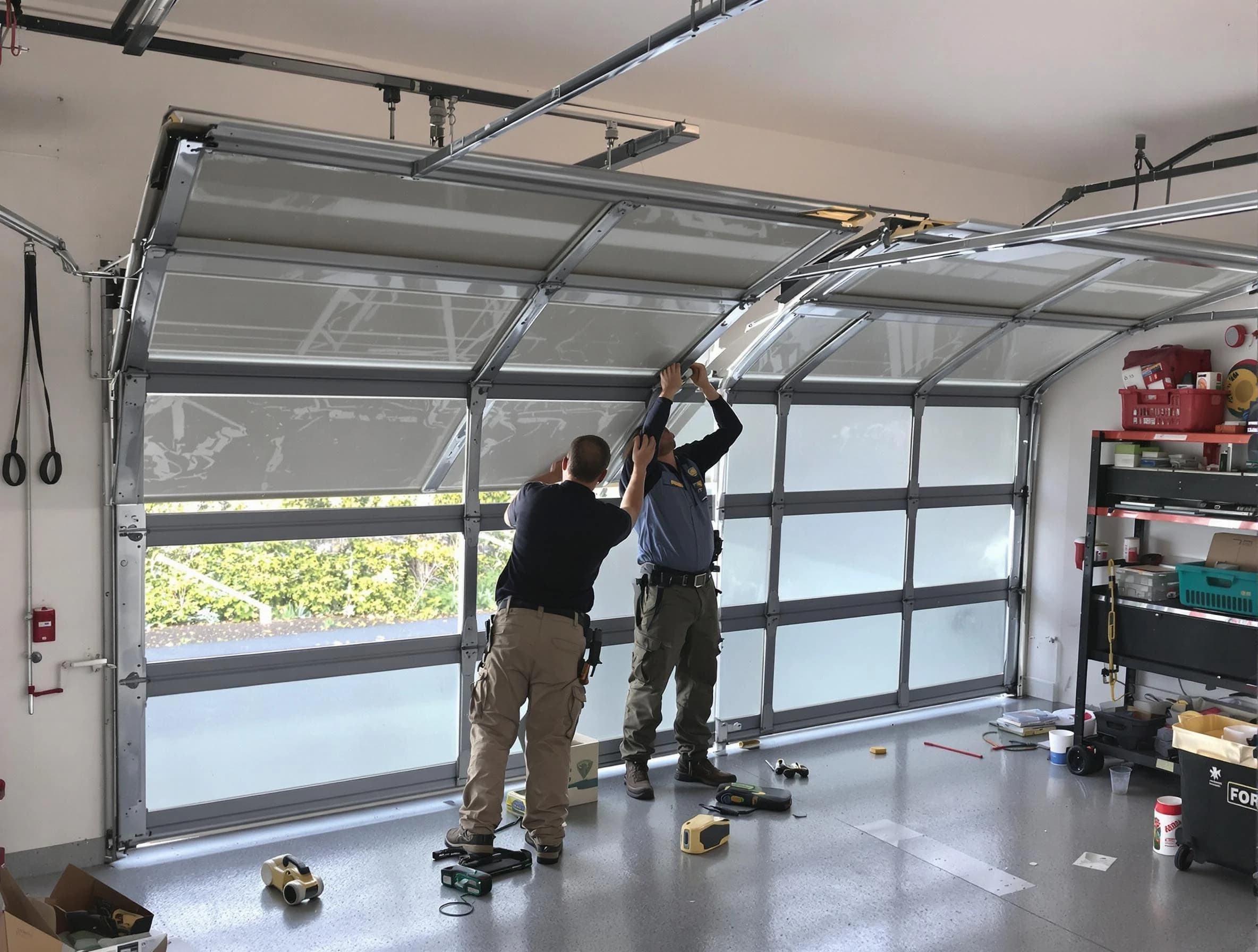 Hoover Garage Door Repair expert performing precise panel replacement on Hoover garage door
