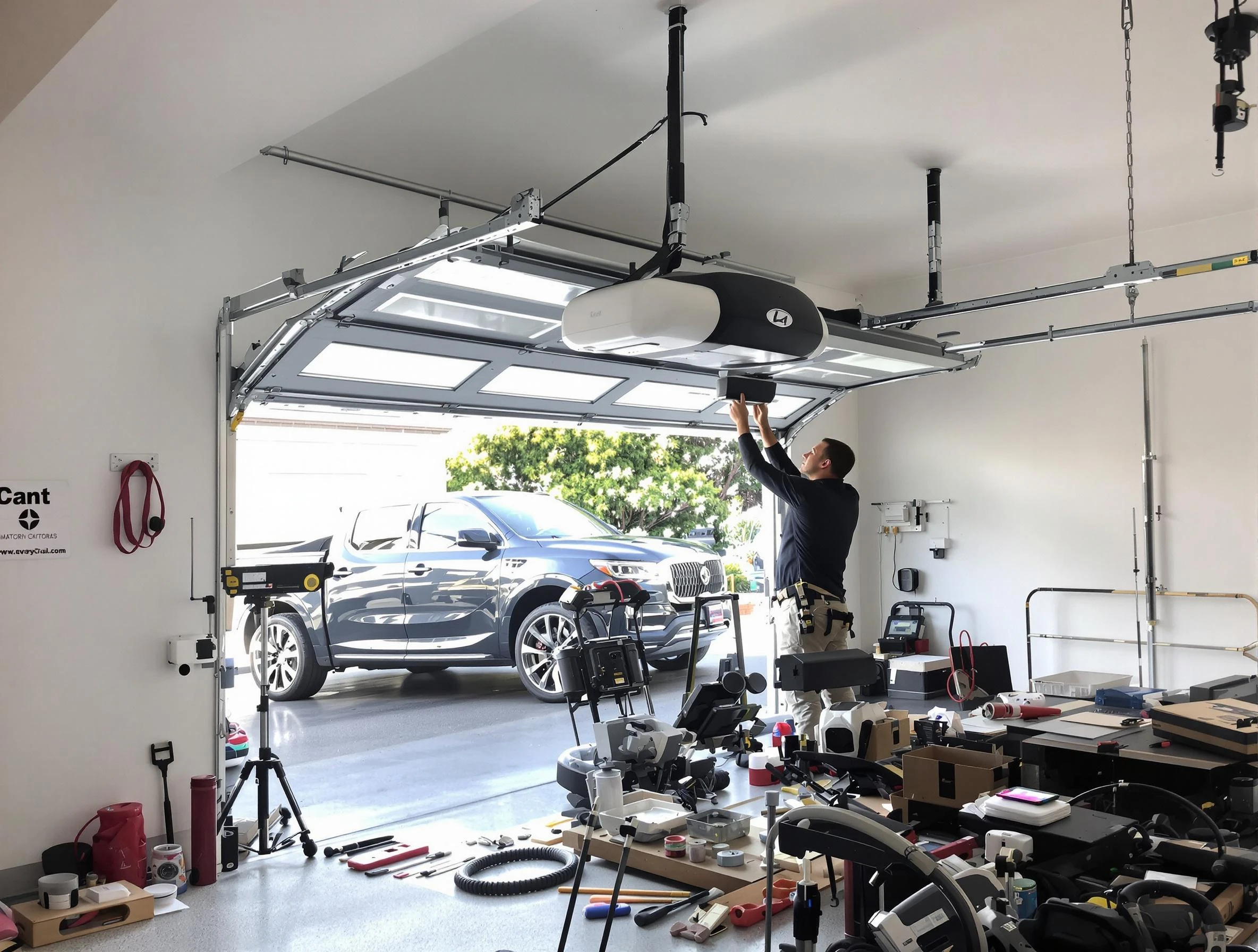 Hoover Garage Door Repair specialist installing smart garage door opener system in Hoover home